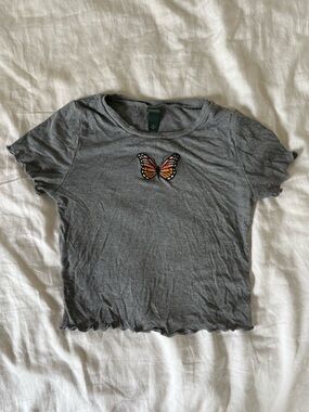 wild fable Gray Crop Top with Orange Butterfly Patch